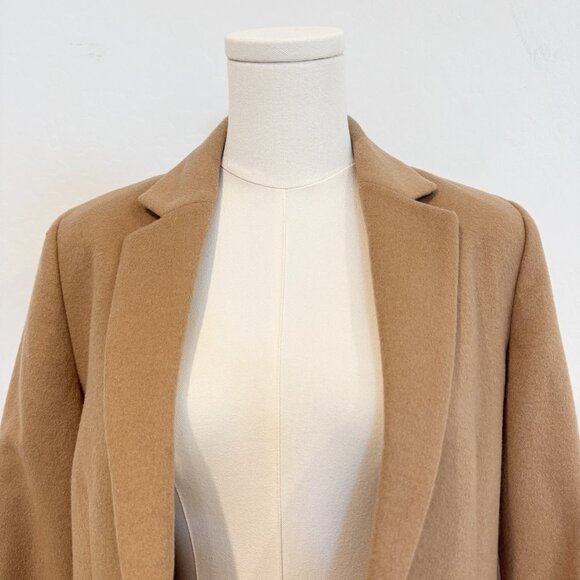 Uniqlo Wool Cashmere Mid Length Camel Trench Coat Luxury Jacket Tan Winter Small - Picture 2 of 10